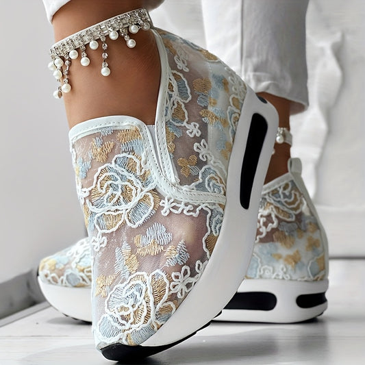 Andningsbara mesh-sneakers med blommönster – fotlänk ingår ej 