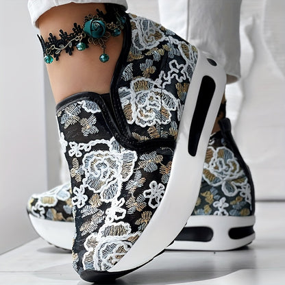 Andningsbara mesh-sneakers med blommönster – fotlänk ingår ej 