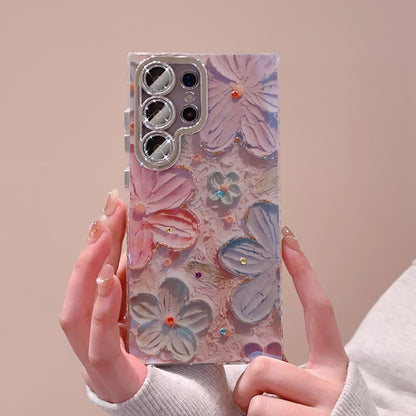 Ins Hot Oil Painting Flower Samsung/iPhone-skal med linsskydd