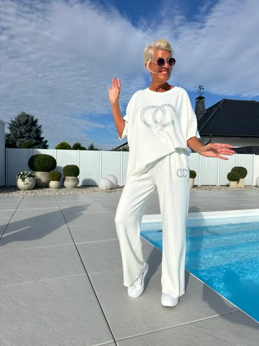 【🔥 Der heutige Super-Tiefpreis】⏳ Nur für kurze Zeit! ⏰ Zweiteiliges Damen-Freizeitset: Schlichte Bluse und weite Hose.