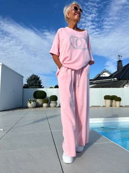 【🔥 Der heutige Super-Tiefpreis】⏳ Nur für kurze Zeit! ⏰ Zweiteiliges Damen-Freizeitset: Schlichte Bluse und weite Hose.
