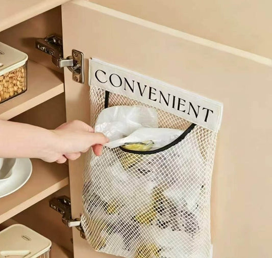 🗑️✨ Wand-Organizer für die Küche – Hängende Netztasche für Müllbeutel