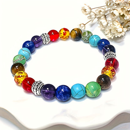 2024 Het rea 7 Chakra Healing Armband med naturlig vulkanisk sten och turkosa pärlor