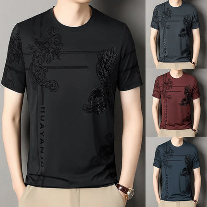 🦅  Herren-T-Shirt aus Maulbeerseide mit Adler-Print – Luxuriös & Ausdrucksstark