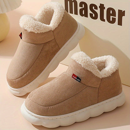 Höst- och vintertofflor med varmt plyschfoder, unisexfärgade slip-on-mönster
