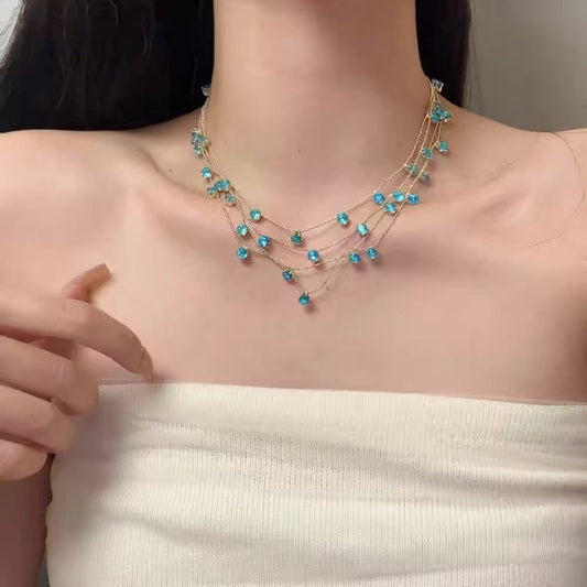 ✨ Mehrlagige blaue Stern-Halskette für Damen – Funkelnde Halskette für das Schlüsselbein