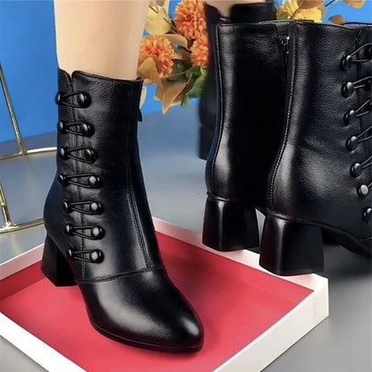 [🌸Ny vårmodell, inget plyschfoder🌸]✨💃Eleganta läderstövlar med dragkedja i sidan för dam