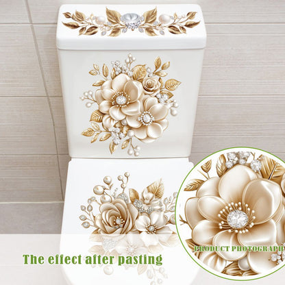 🌸 Luxus Gold Blumen Toilettenaufkleber