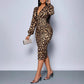 2026 Kleid mit Leopardenmuster und V-Ausschnitt