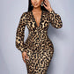 2026 Kleid mit Leopardenmuster und V-Ausschnitt