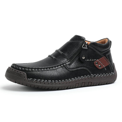 Handgefertigter Slip-On-Fahrerstiefel aus hochwertigem Leder für Herren – breite Zehenpartie, Fußgewölbeunterstützung