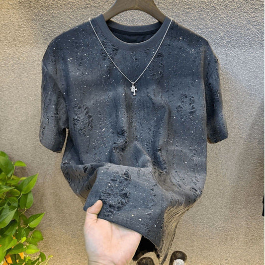 Herr-T-shirt med revor och tonade detaljer – lyxig urban stil 2025 😎🔥