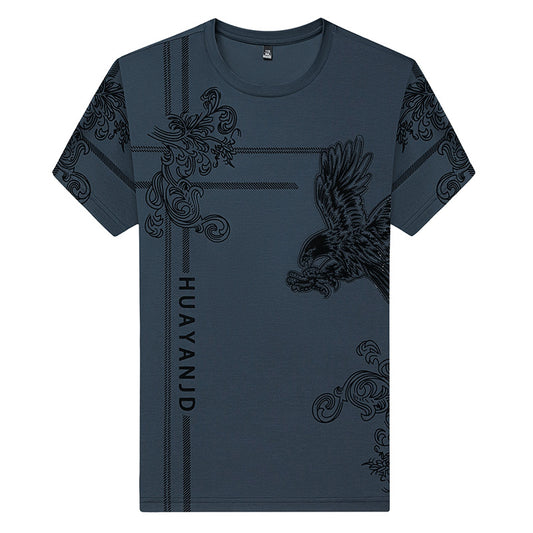 🦅  Herren-T-Shirt aus Maulbeerseide mit Adler-Print – Luxuriös & Ausdrucksstark