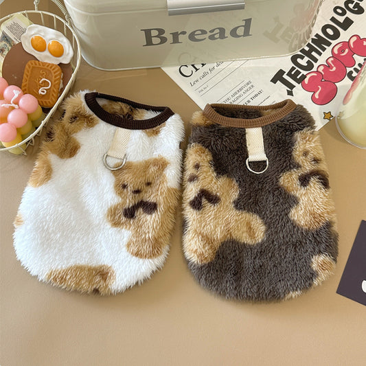 Winter-Fleece-Hundeweste – Dicke, warme Haustierkleidung mit Leinenring für Teddy, Bichon & Co.