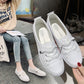 Weiße flache Schnürschuhe für Damen – atmungsaktive, weiche Innensohle