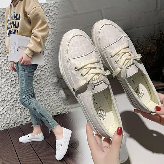 Weiße flache Schnürschuhe für Damen – atmungsaktive, weiche Innensohle