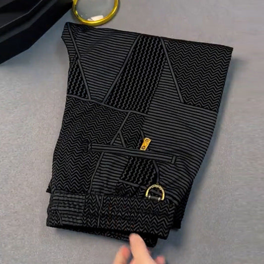 Elegante und bequeme lange Herrenhose – gerader Schnitt, elastischer Bund und Jacquard-Stoff, luxuriöser leichter Stil