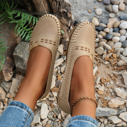 Andningsbara läderloafers i vintagestil för kvinnor