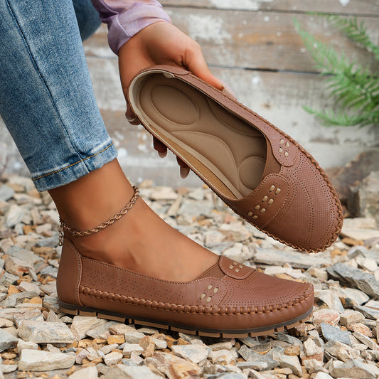 Andningsbara läderloafers i vintagestil för kvinnor