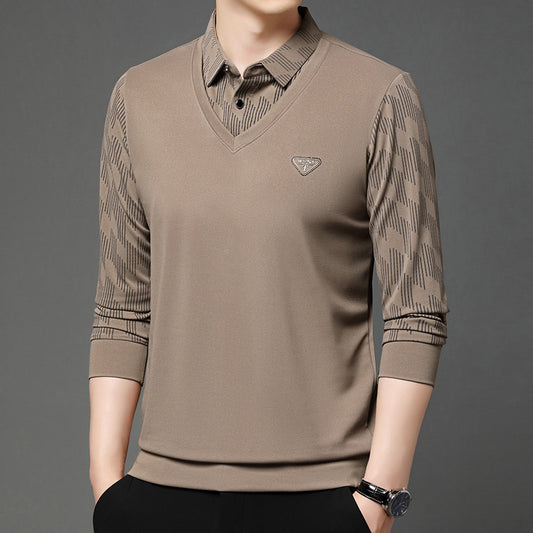 Herren Langarmshirt mit Polokragen im Layer-Look – Eleganter Zweiteiler-Effekt
