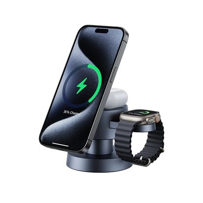 3-i-1 trådlös laddare för iPhone 16 15 14 13 12, snabbladdningsstation för Apple Watch 10 9 8 7 6 5 4 Airpods 2 3 Pro