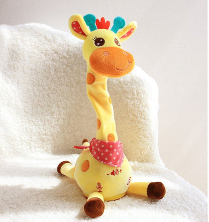 Snygg, sjungande och dansande musikalisk giraff av plysch