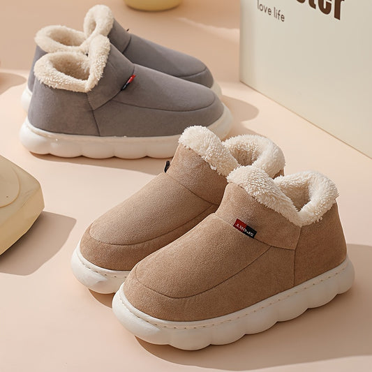 Höst- och vintertofflor med varmt plyschfoder, unisexfärgade slip-on-mönster