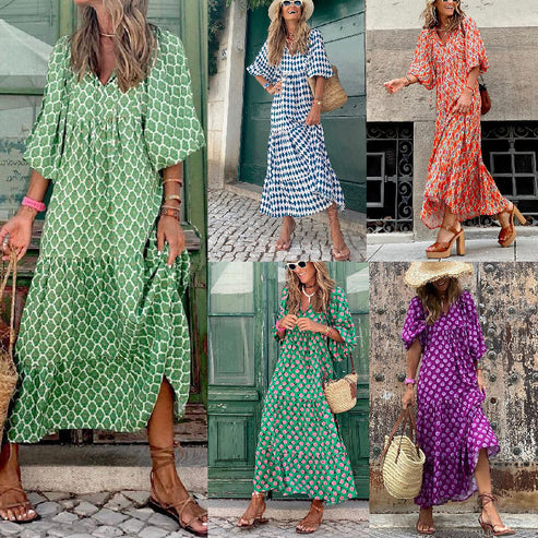 💖 Elegantes Boho-Maxikleid für Damen mit Puffärmeln👗 – Warmsday