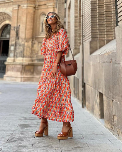 💖 Elegant boho maxiklänning för kvinnor med puffärmar👗 
