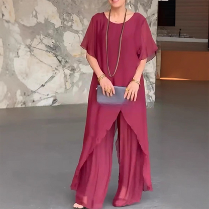 ✨ Stylisches, einfarbiges Zweiteiler-Set aus mercerisierter Baumwolle für Damen. [Oberteil + Hose]