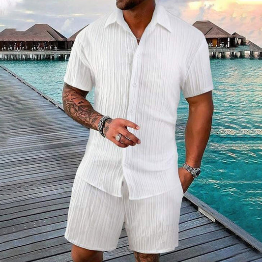 💎 49 % RABATT! 💎 Herren-Zweiteiler – Locker geschnittenes Hemd + gestreifte Shorts: Entspannter & atmungsaktiver Sommer-Look 🌿👕