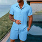 💎 49 % RABATT! 💎 Herren-Zweiteiler – Locker geschnittenes Hemd + gestreifte Shorts: Entspannter & atmungsaktiver Sommer-Look 🌿👕