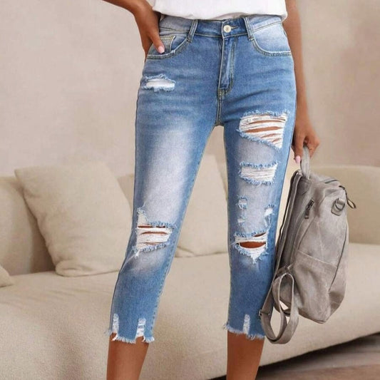 🔥Solange der Vorrat reicht 49 % Rabatt!🎉Damen-Jeans mit Used-Optik, Rissen und rohem Saum