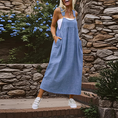 👗 49% RABATT! 💙 Damen Latzkleid in Denim-Optik – Locker, Modern & Perfekt Für Den Alltag 🌸