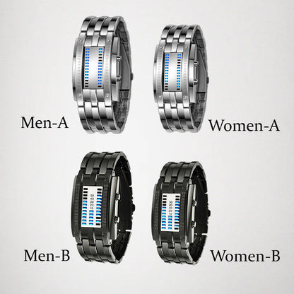 ⌚ 49% RABATT! 💙 Coole Herrenuhr im Binary-Design – Edelstahl, LED-Armband, vakuumbeschichtet & stilvoll mit blauem Licht ✨