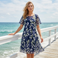 💎 49 % RABATT! 💎 Kurzärmeliges Trapez-Abendkleid – Eleganter Blumenprint, doppellagiger Chiffon & schmeichelhafter knielanger Schnitt 👗💙
