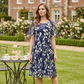 💎 49 % RABATT! 💎 Kurzärmeliges Trapez-Abendkleid – Eleganter Blumenprint, doppellagiger Chiffon & schmeichelhafter knielanger Schnitt 👗💙