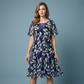 💎 49 % RABATT! 💎 Kurzärmeliges Trapez-Abendkleid – Eleganter Blumenprint, doppellagiger Chiffon & schmeichelhafter knielanger Schnitt 👗💙