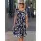 💎 49 % RABATT! 💎 Kurzärmeliges Trapez-Abendkleid – Eleganter Blumenprint, doppellagiger Chiffon & schmeichelhafter knielanger Schnitt 👗💙