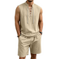 👕  ✨ Herren Leinen-Set – Ärmelloses Top mit Schnürung, Shorts, 7 Farben ☀️
