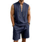 👕  ✨ Herren Leinen-Set – Ärmelloses Top mit Schnürung, Shorts, 7 Farben ☀️