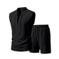 👕  ✨ Herren Leinen-Set – Ärmelloses Top mit Schnürung, Shorts, 7 Farben ☀️