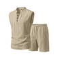 👕  ✨ Herren Leinen-Set – Ärmelloses Top mit Schnürung, Shorts, 7 Farben ☀️