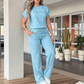 🔥Women's Casual Short Sleeve Top & Wide Leg Pants Set